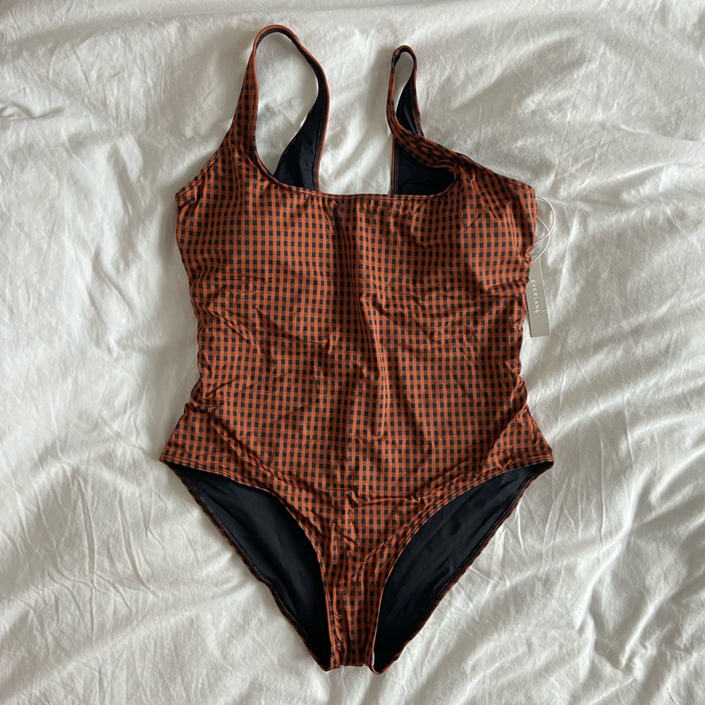 NWT Everlane Square-Neck One-Piece Honey Gingham